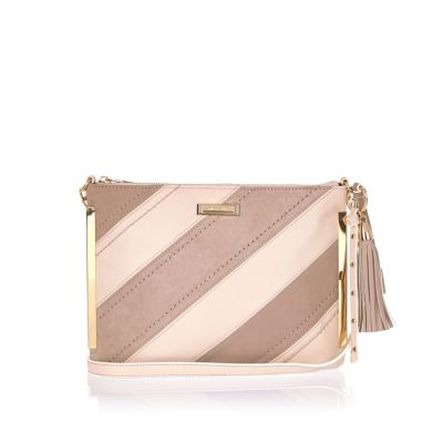 Brown stripe tassel handbag